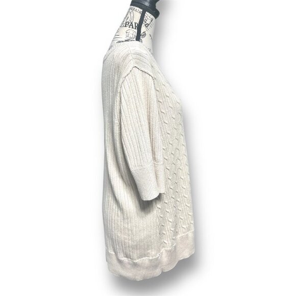 Eddie Bauer XXL Beige Cable Knit Sweater Tunic Top Academia Preppy Layering Chic - Picture 3 of 6